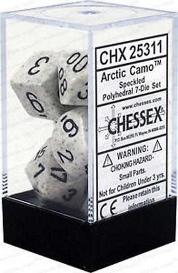 D7-Die Set Dice Speckled Polyhedral Arctic Camo (7 Dice in Display) - Cleric's Crypt