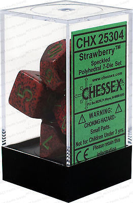 D7-Die Set Dice Speckled Polyhedral Strawberry (7 Dice in Display) - Cleric's Crypt